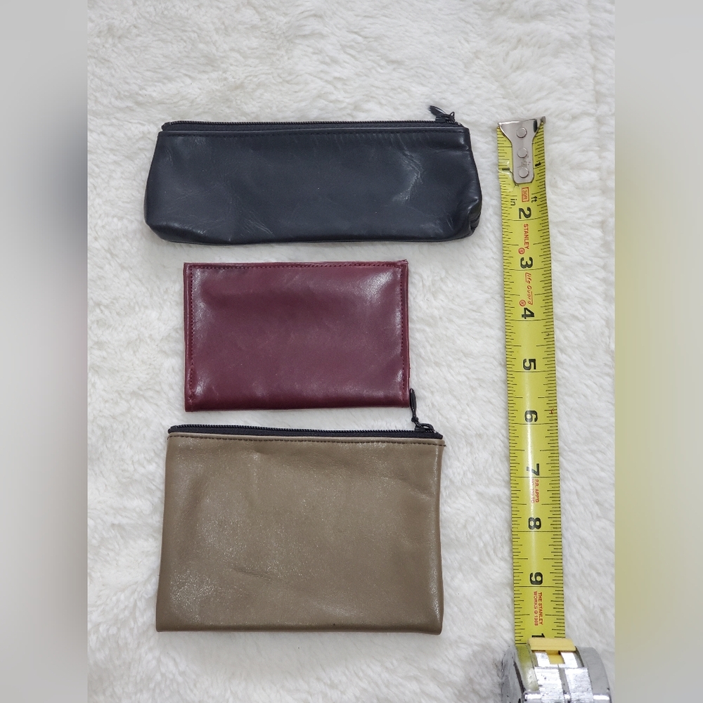 Handmade - Set of Three Leather Pouches - Black, Burgundy, Tan